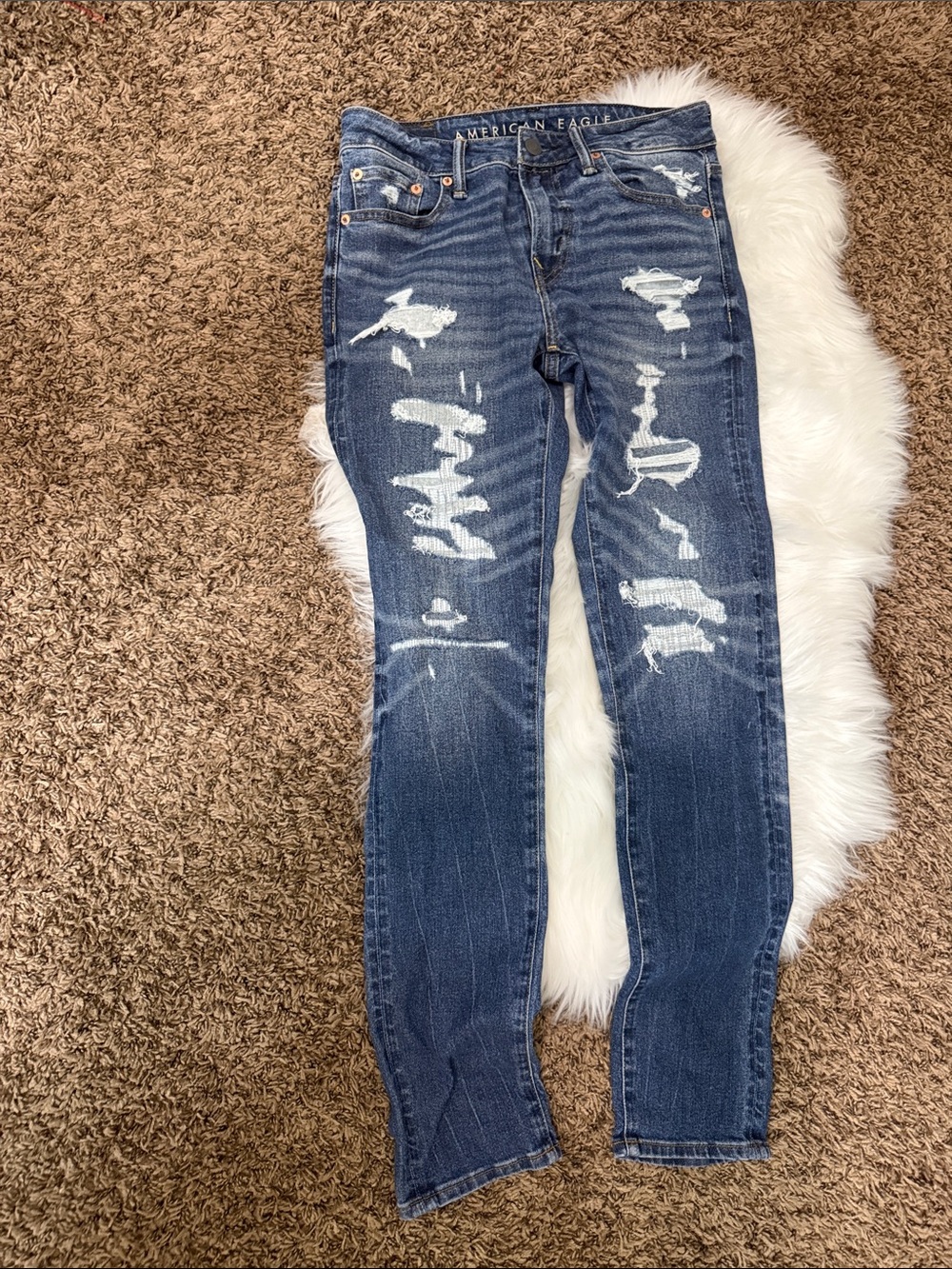 EUC AE American Eagle AirFlex+ Ultrasoft Patched Skinny Jeans Size 30x32